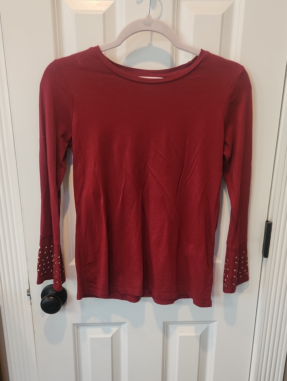 Michael Kors Burgundy Long Sleeve Top with Studded Bell Cuffs